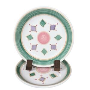 Caleca Belvedere 8-1/4" Salad Plates Glazed Terra Cotta Hand-Painted VTG - 2 Pcs